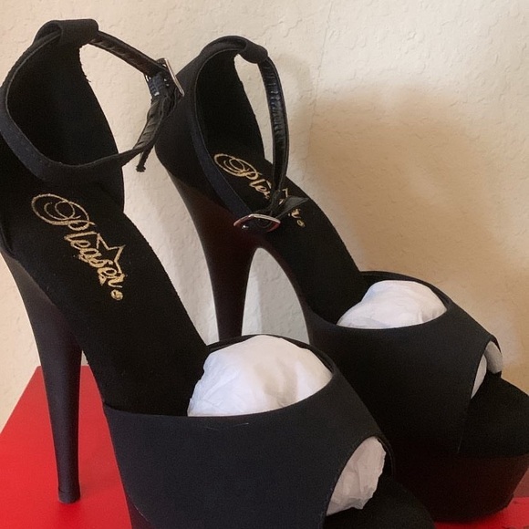 Pleaser Black Peep-Toe Platform Heels sz 8 - Picture 1 of 1